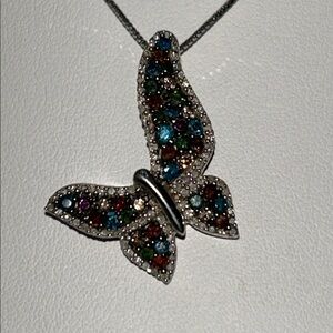 NWOT Chuck Clemency Designer Multi Gemstone Butterfly Pendant Necklace